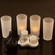 Set of 4 Rechargeable Stub flameless Candles in Frosted Real Glass Ho
